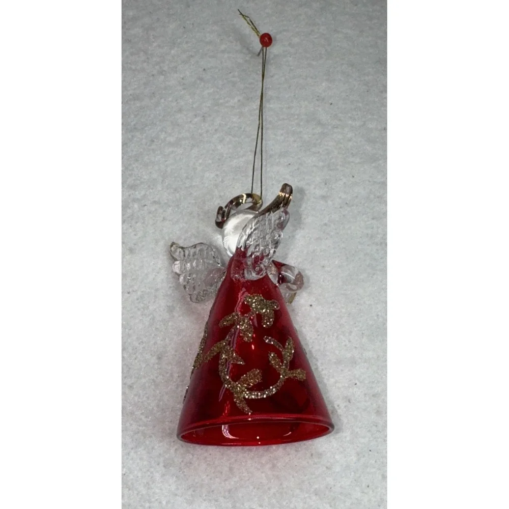 Blown Glass Ornament Christmas Angel Hand‎ Crafted Red And Clear Glass